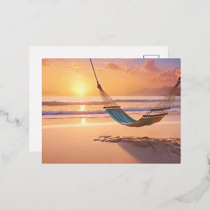 Sunset Hammock Beach Foil Holiday Postcard
