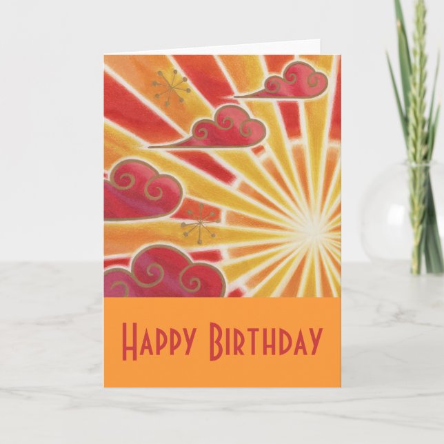 Sunset 'Happy Birthday' card orange (Front)