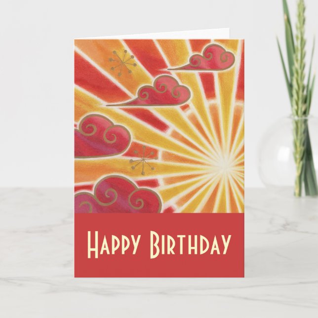 Sunset 'Happy Birthday' card red (Front)