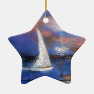 Sunset Harbour Sail Seascape Painting Ceramic Ornament