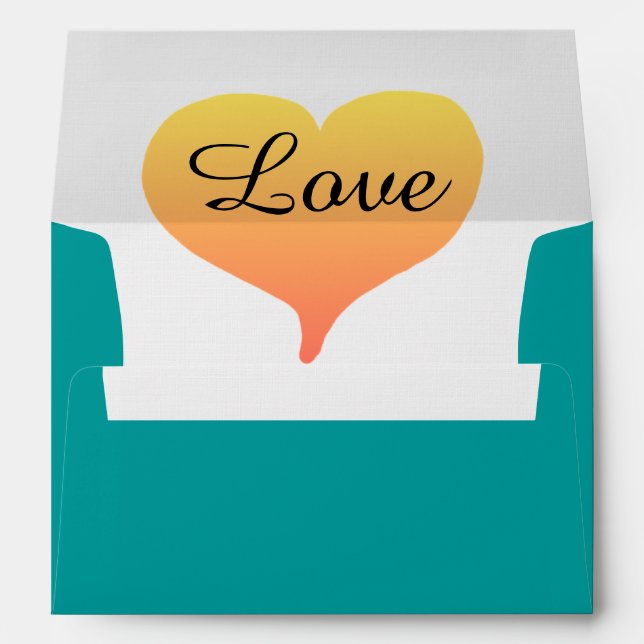 Sunset Heart Teal Green Wedding Envelopes (Back (Bottom))