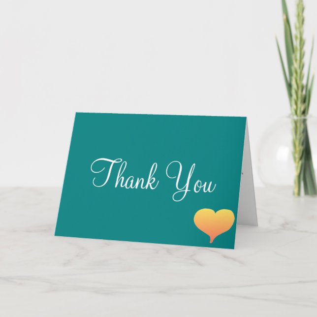 Sunset Heart Teal Green Wedding Thank You Cards (Front)