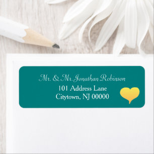 Sunset Heart Teal Green White Wedding Return Address Label
