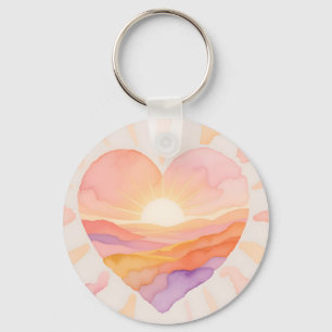 Sunset Heart Watercolor Serenity Key Ring