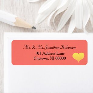 Sunset Hearts Coral Wedding Return Address Label