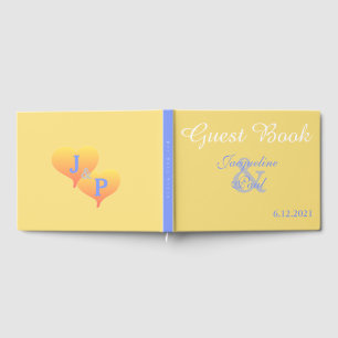 Sunset Hearts Mellow Yellow Blue Wedding Guest Book
