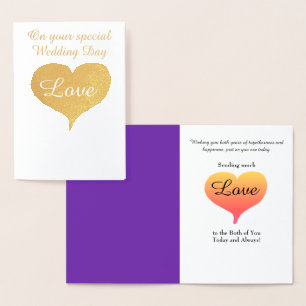 Sunset Hearts Purple Wedding Greeting Card