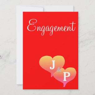 Sunset Hearts Red Monogram Engagement Invitation