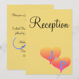 Sunset Hearts Soft Yellow Blue Monogram Invitation