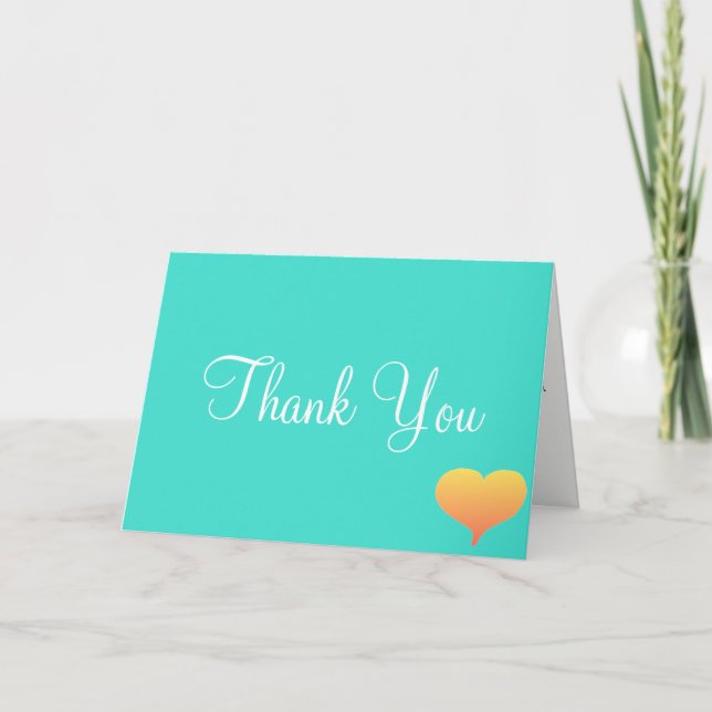 Sunset Hearts Turquoise Wedding Thank You Cards (Front)