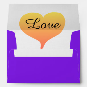 Sunset Hearts Violet Golden Yellow Wedding Envelope