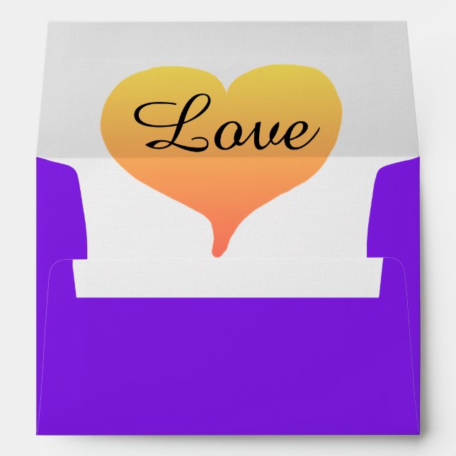 Sunset Hearts Violet Golden Yellow Wedding Envelope (Back (Bottom))