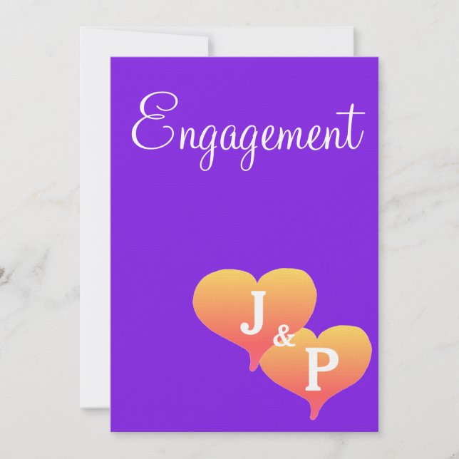 Sunset Hearts Violet Monogram Engagement Invitation (Front)