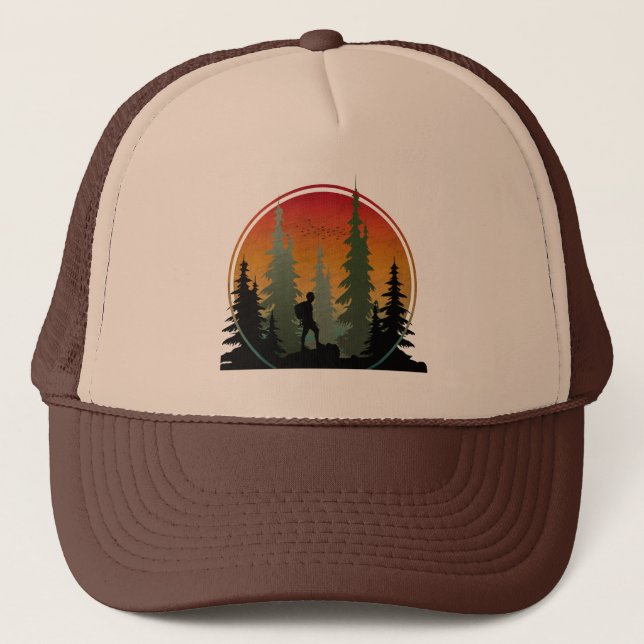 Sunset Hiking Nature Forest Trucker Hat (Front)