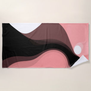 Sunset Horizon: Abstract Pink, Black & White Beach Towel