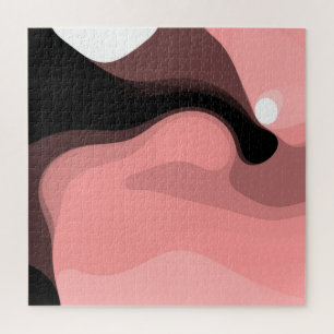 Sunset Horizon: Abstract Pink, Black & White Jigsaw Puzzle