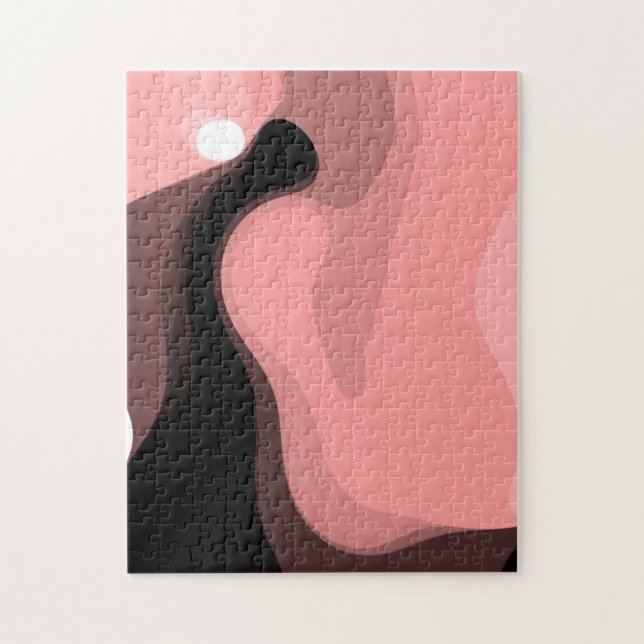 Sunset Horizon: Abstract Pink, Black & White Jigsaw Puzzle (Vertical)