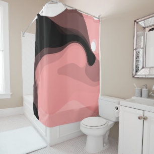 Sunset Horizon: Abstract Pink, Black & White Shower Curtain