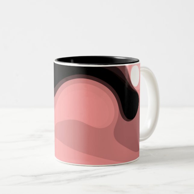 Sunset Horizon: Abstract Pink, Black & White Two-Tone Coffee Mug (Front Right)