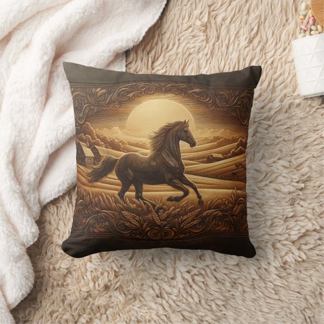 Sunset Horse in Serene Landscape Cushion (Blanket)