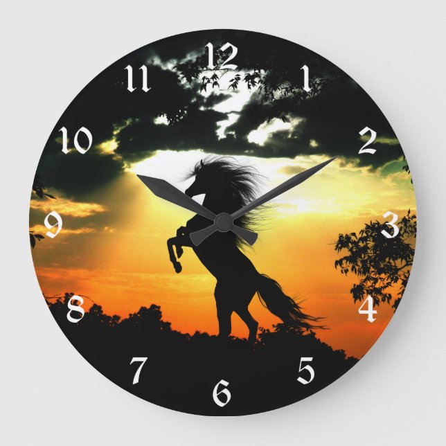 Sunset horse silhouette large clock (Front)