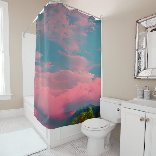 Sunset-hued sky  shower curtain (In Situ)