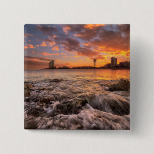 Sunset In Barcelona 15 Cm Square Badge