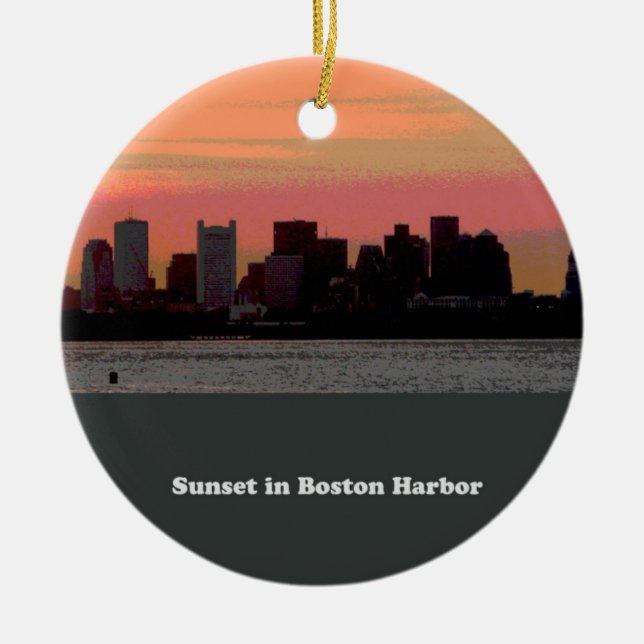 Sunset in Boston Harbour Ceramic Tree Decoration (Front)