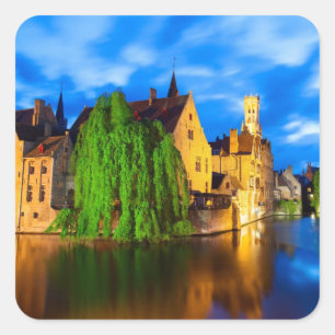 Sunset in Bruges. Belgium Square Sticker