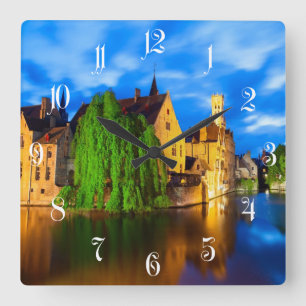 Sunset in Bruges. Belgium Square Wall Clock