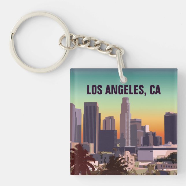Sunset In Downtown Los Angeles, California Key Ring (Front)