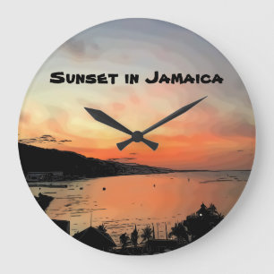 Sunset in Jamaica Large Clock