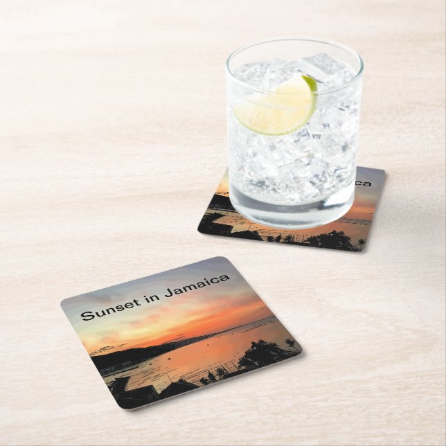 Sunset in Jamaica Square Paper Coaster (Insitu)
