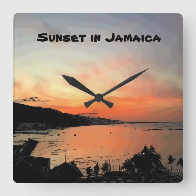 Sunset in Jamaica Square Wall Clock (Front)