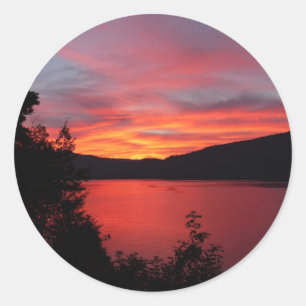 Sunset in Lake and mountain views Classic Round Sticker