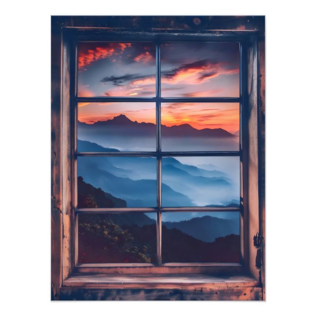 Sunset in Mountains Window View Photo Print (Front)