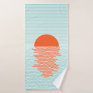 Sunset in ocean - striped background. line artsuns bath towel