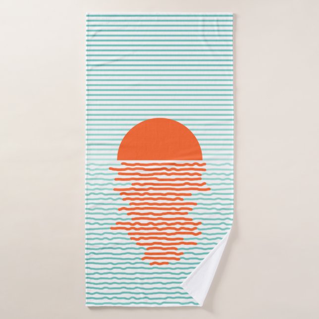 Sunset in ocean - striped background. line artsuns bath towel (Bath Towel)