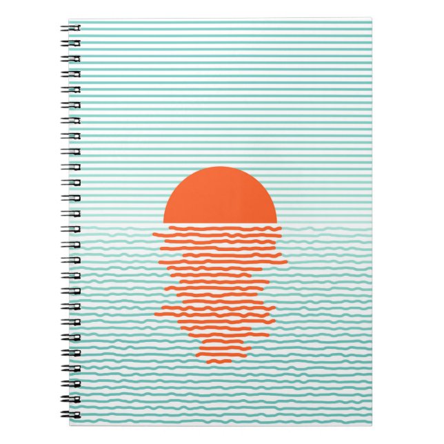 Sunset in ocean - striped background. line artsuns notebook (Front)