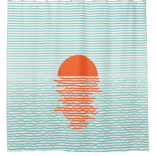 Sunset in ocean - striped background. line artsuns shower curtain