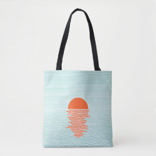 Sunset in ocean - striped background. line artsuns tote bag