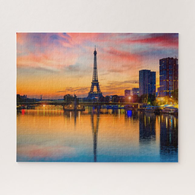 Sunset in Paris, France. Eiffel Tower on Seine  Jigsaw Puzzle (Horizontal)