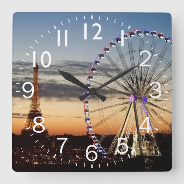 Sunset in Paris Square Wall Clock (Front)