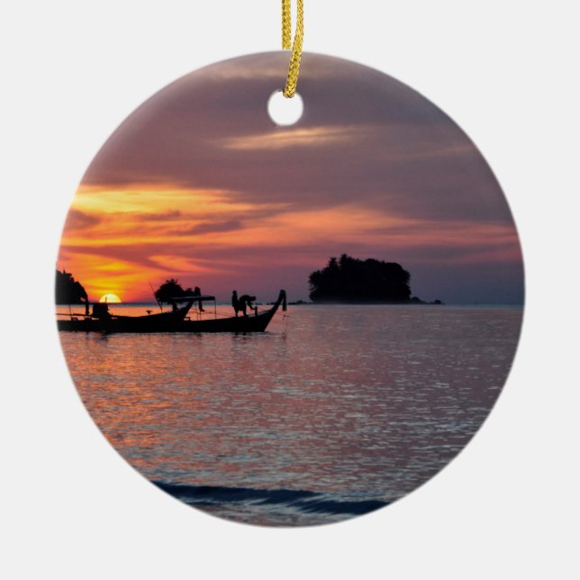 Sunset in Phuket beach Ceramic Tree Decoration (Front)