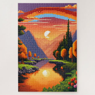 Sunset in pixel art jigsaw puzzle