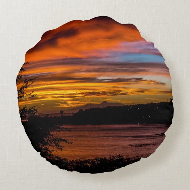 Sunset in Praia, Cape Verde Round Cushion (Back)