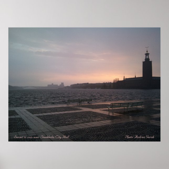 Sunset in rain over Stockholm City Hall 1, Suns... Poster (Front)