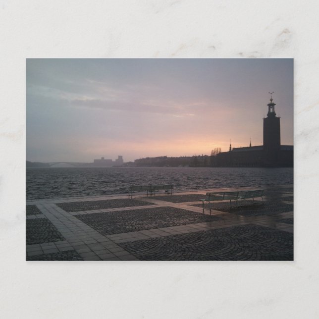 Sunset in rain over Stockholm City Hall Postcard (Front)