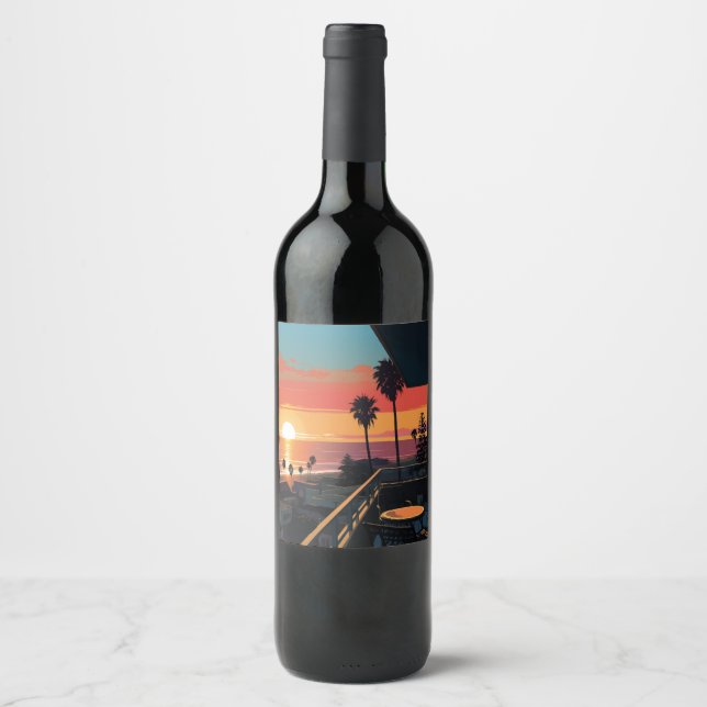 SUNSET IN SANTA MONICA #1 WINE LABEL (Front)