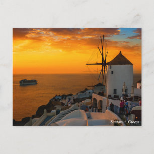 Sunset in Santorini, Greece - OiaWindmill Postcard